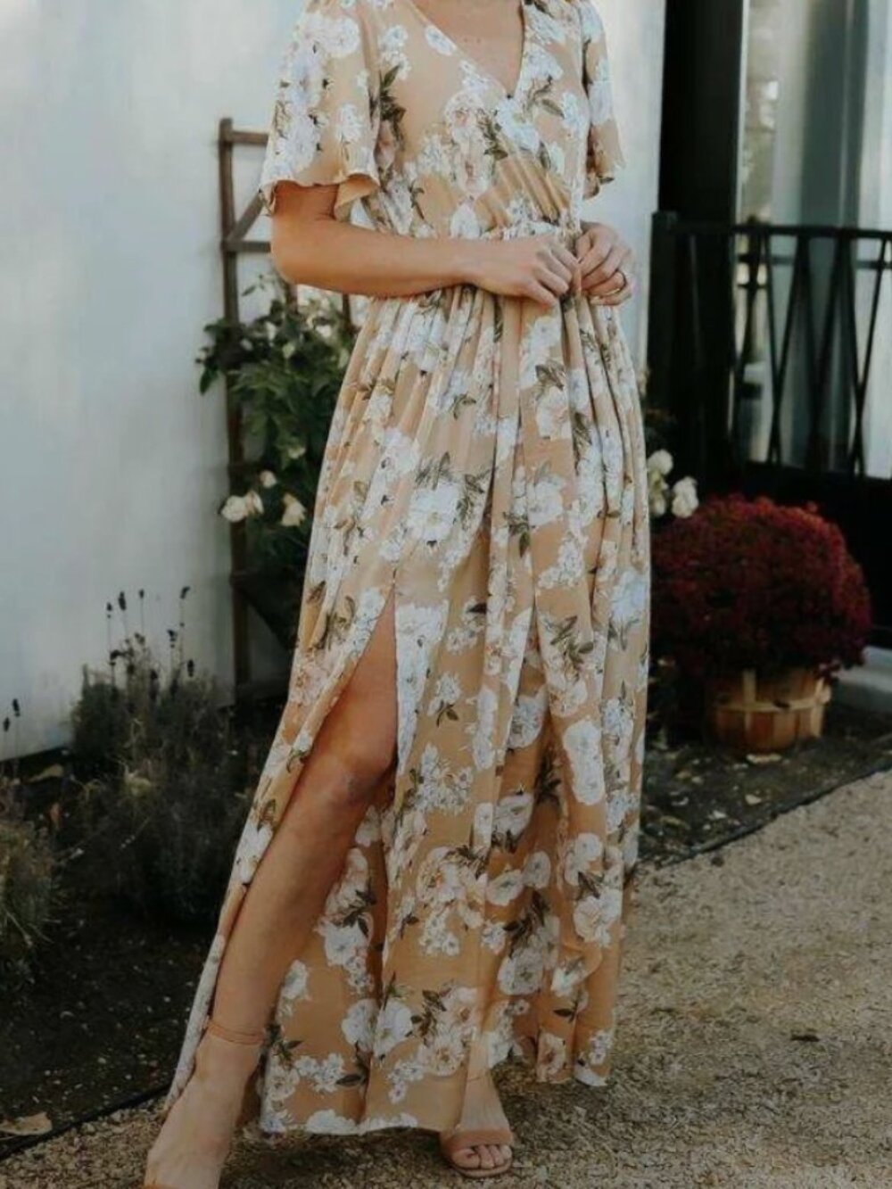BALTIC BORN Sicily Taupe Floral Maxi Dress size large